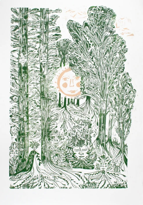 Wild North X Large Linocut Print ‘Trees tell us Secrets’