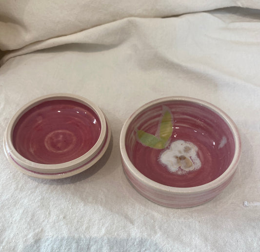 Ceramics by Kat pink flowers small lidded box