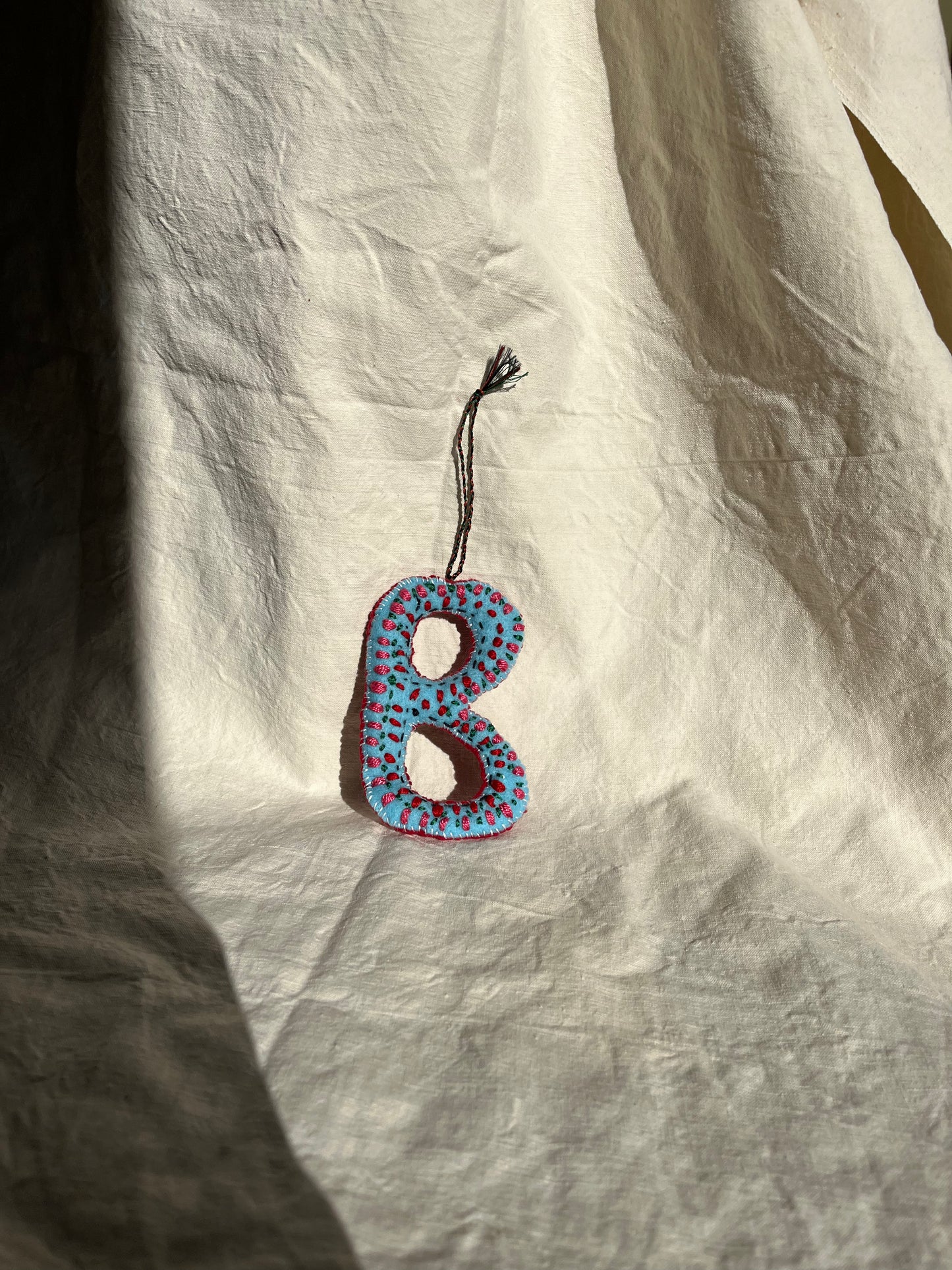 Laura May - Hand-embroidered Alphabet Letter - Christmas Decoration