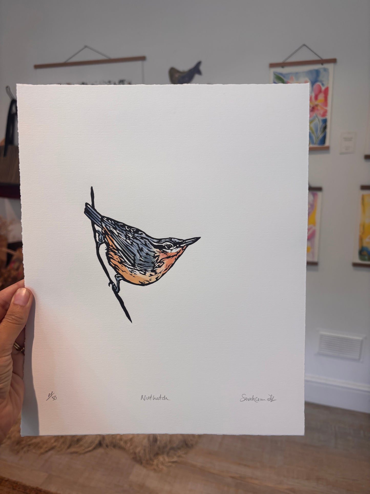 Sarah Cemmick - Original Lino Cut - Nuthatch