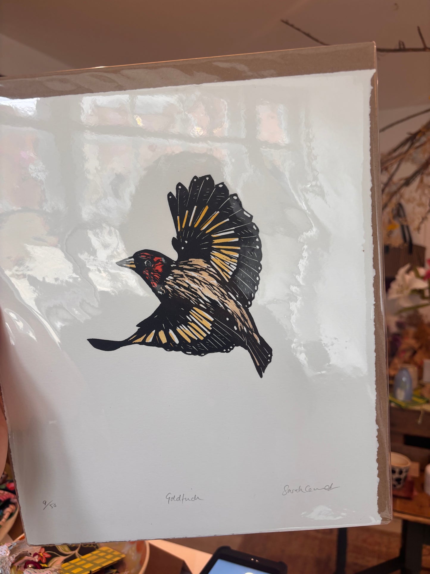 Sarah Cemmick - Original Lino Cut - Goldfinch