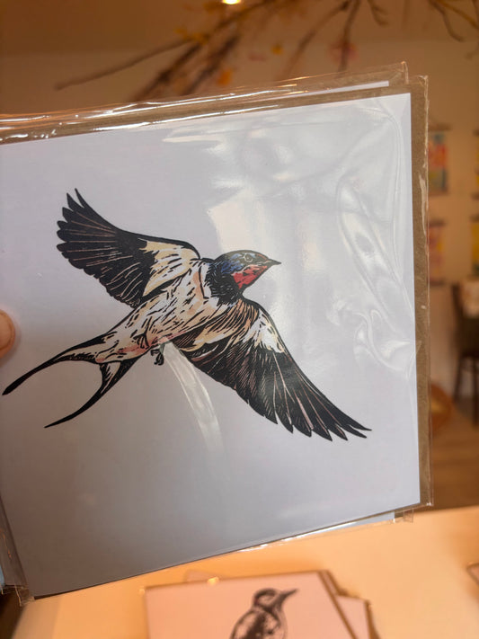 Sarah Cemmick - Lino Cut Art Card - One Swallow