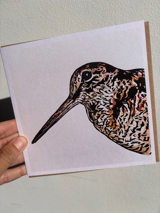 Sarah Cemmick - Lino Cut Art Card - Woodcock