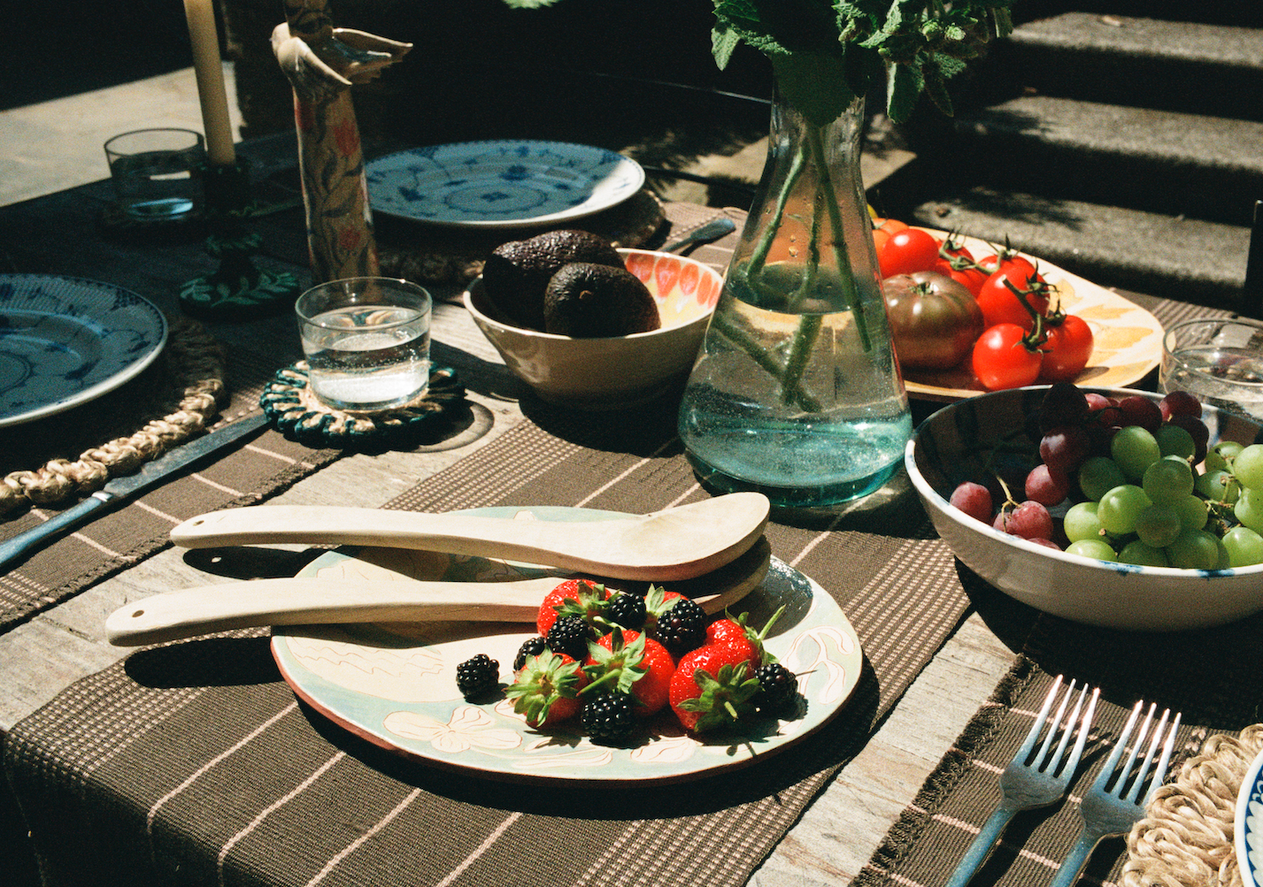 Senyu - Handwoven Extra Large Table Runner - Dusky Rose, Burgundy & Green