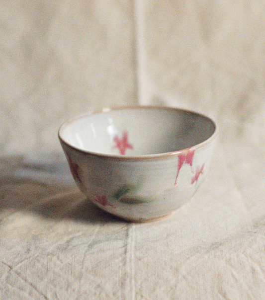 Ceramics by Kat - Honey & Pink Flower Porridge Bowl