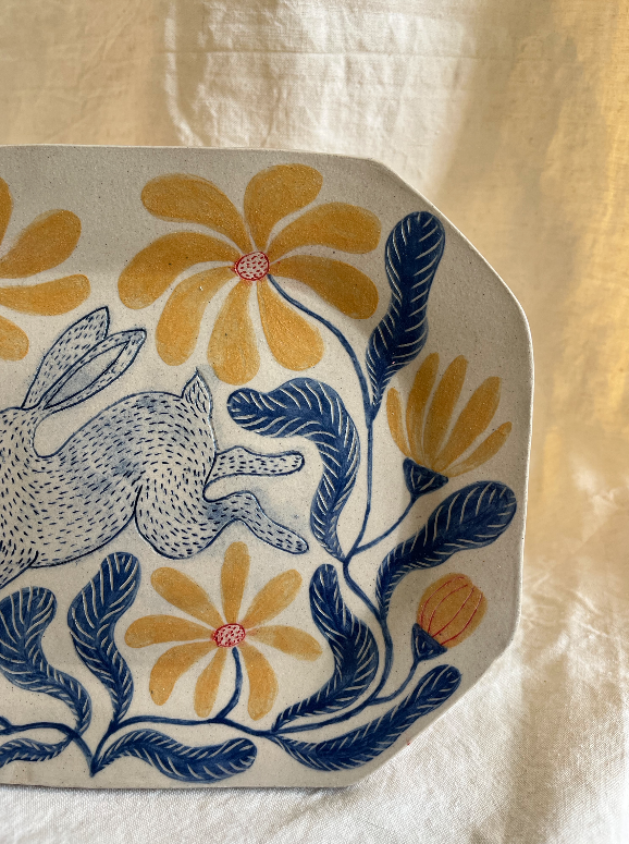 Louise Hick - Stoneware Octagon hand painted plate