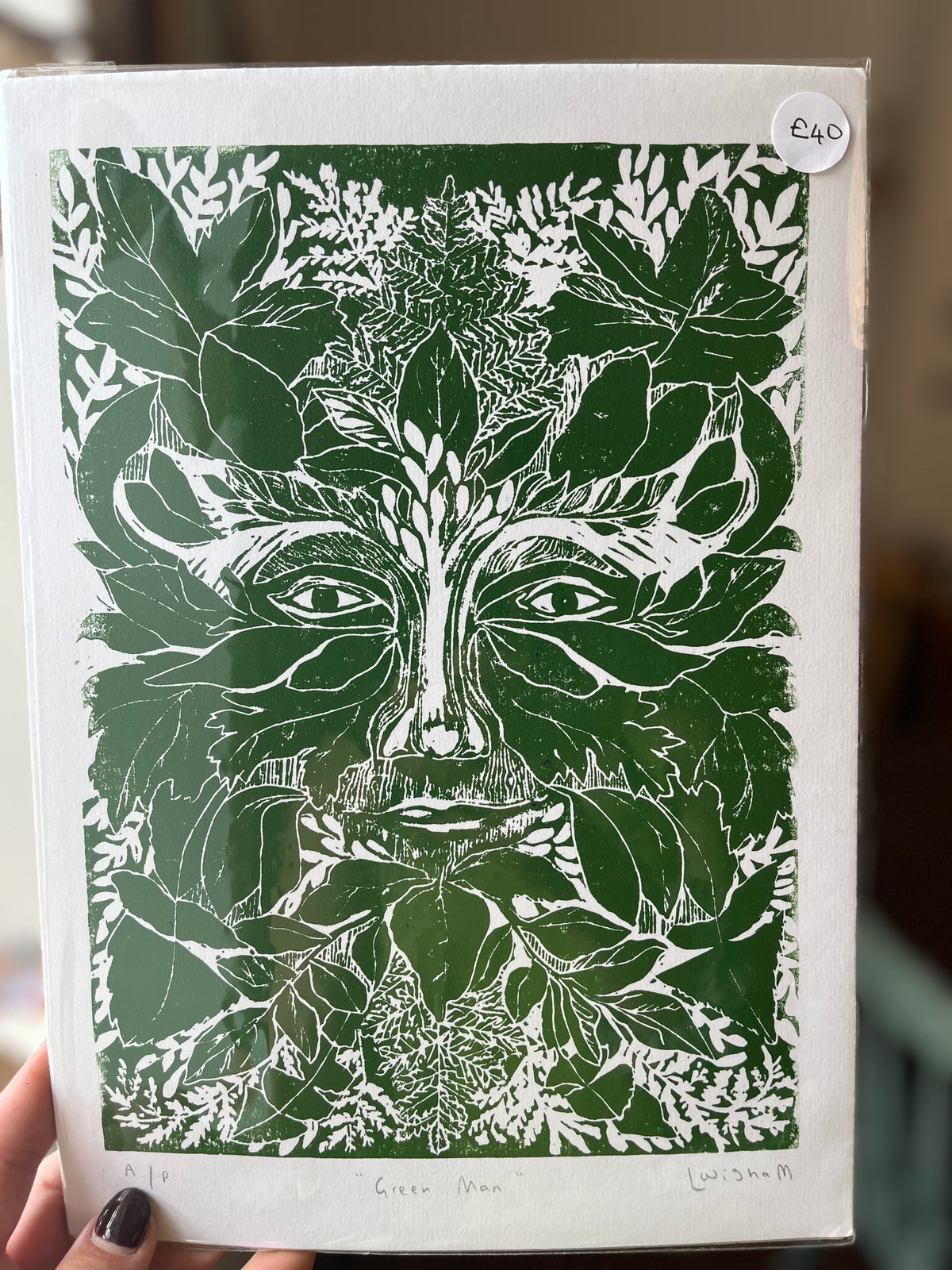 Wild North - Green Man Hand Printed Linocut