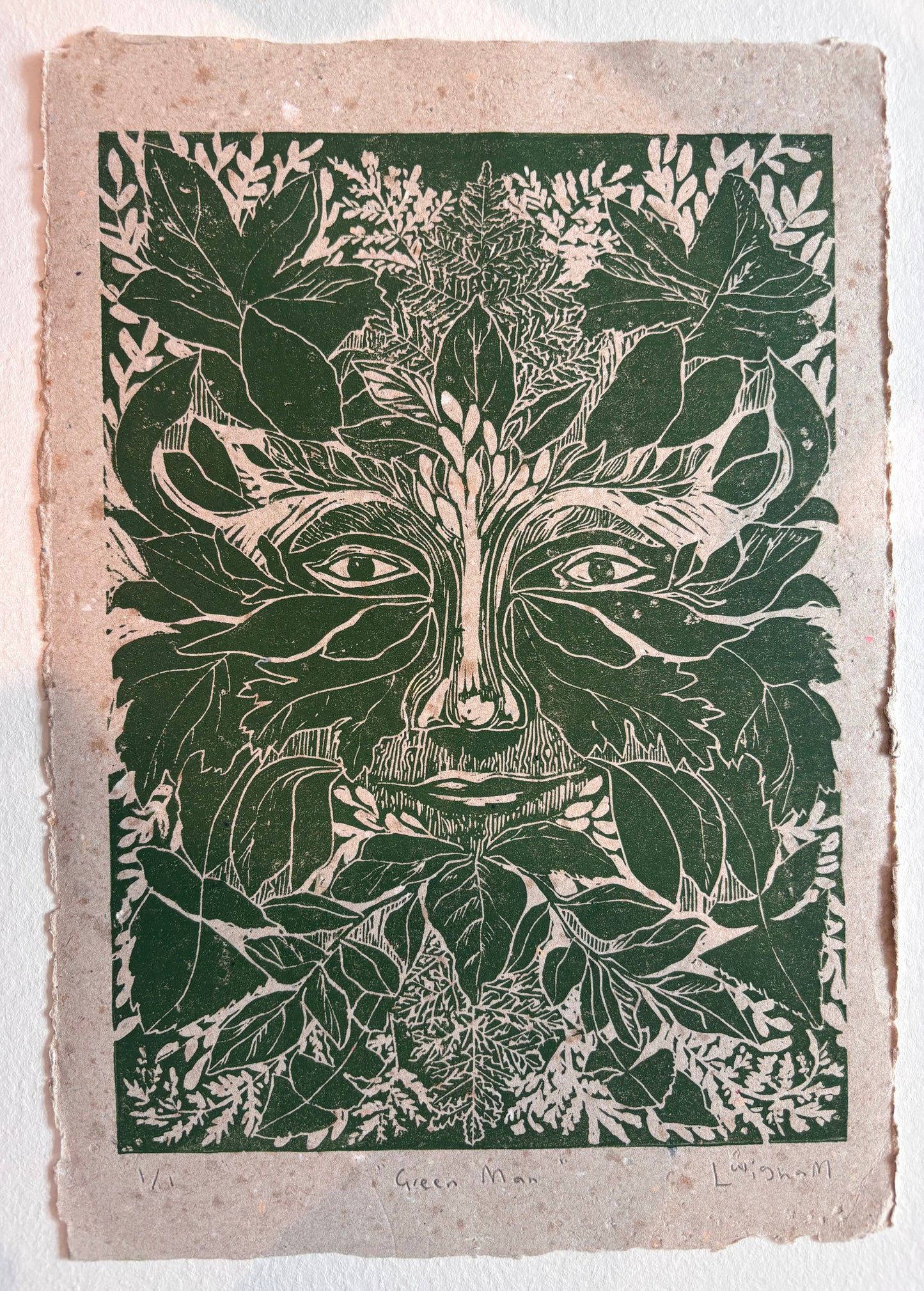 Wild North - Green Man Hand Printed Linocut