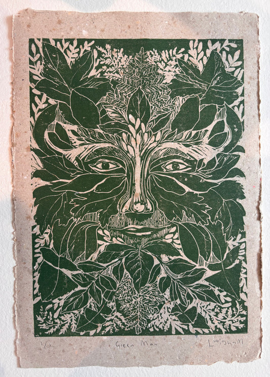 Wild North - Green Man Hand Printed Linocut