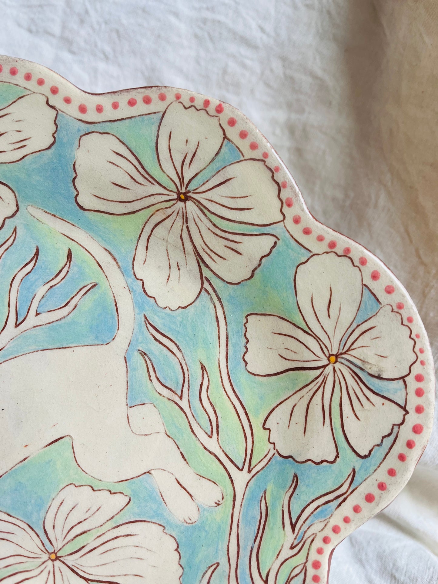Louise Hick - Stoneware scalloped hand painted plate