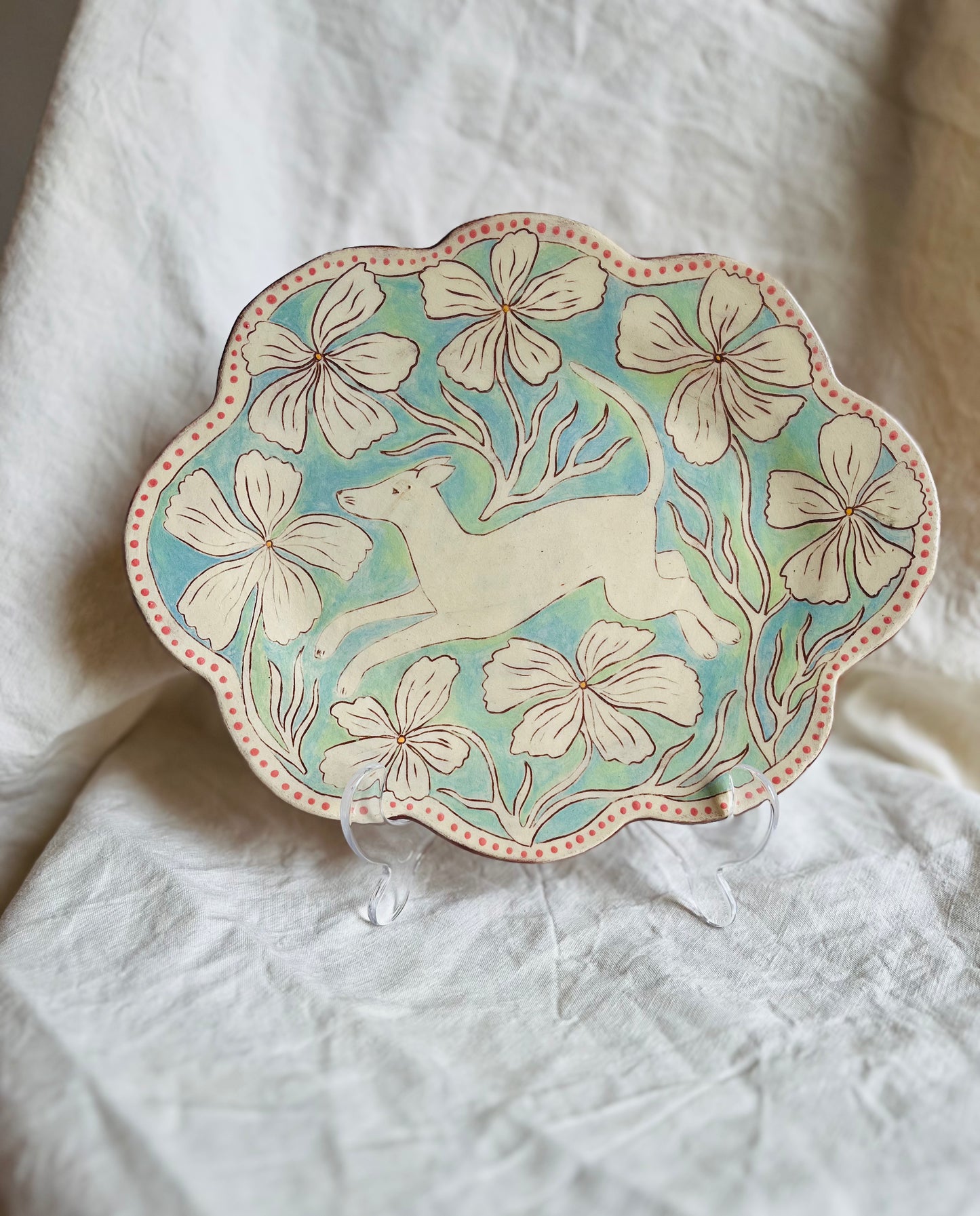 Louise Hick - Stoneware scalloped hand painted plate