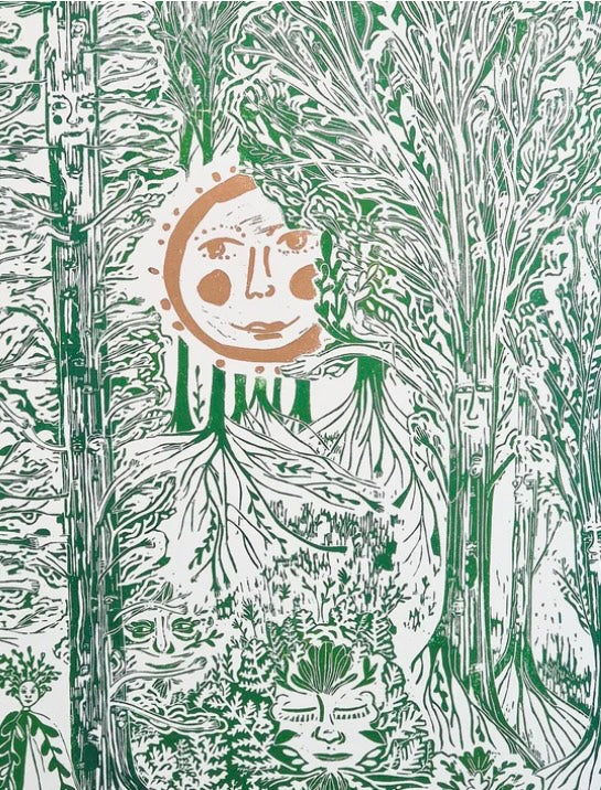 Wild North X Large Linocut Print ‘Trees tell us Secrets’