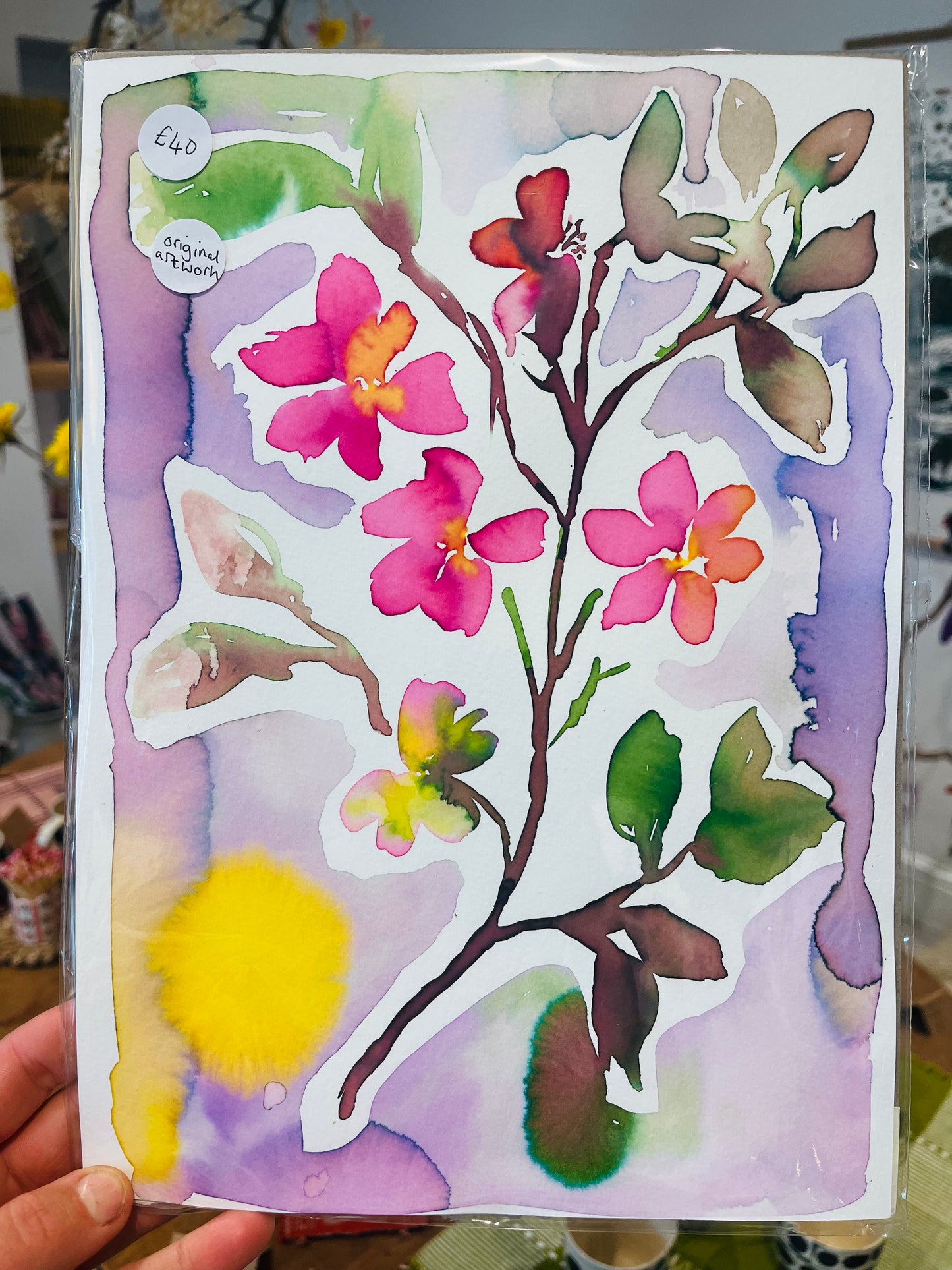 Floral Watercolour Painting | Original Ink & Watercolour Artwork on A4 Textured Paper