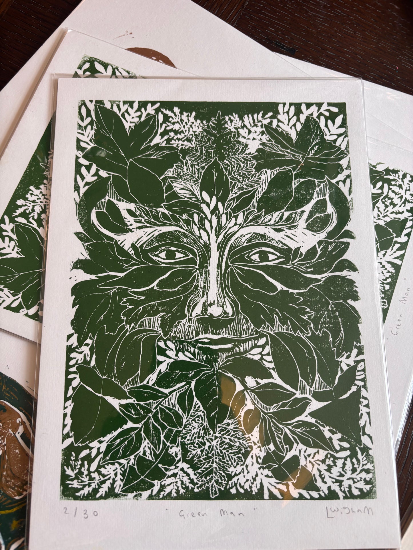 Wild North - Green Man Hand Printed Linocut