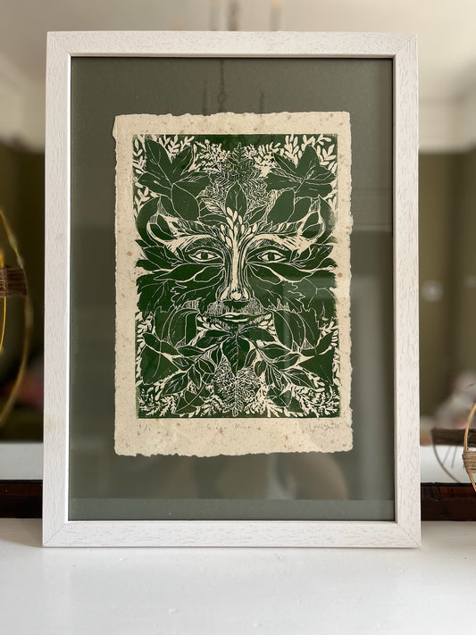 Wild North - Green Man Hand Printed Linocut