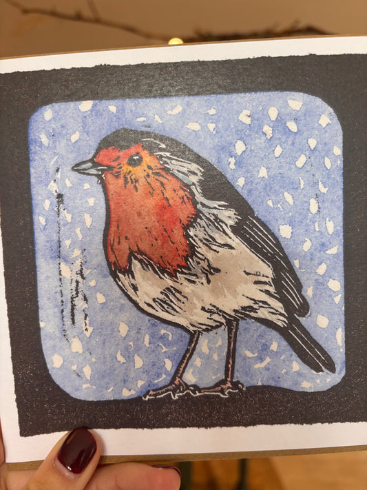 Sarah Cemmick - Lino Cut Art Card -Robin