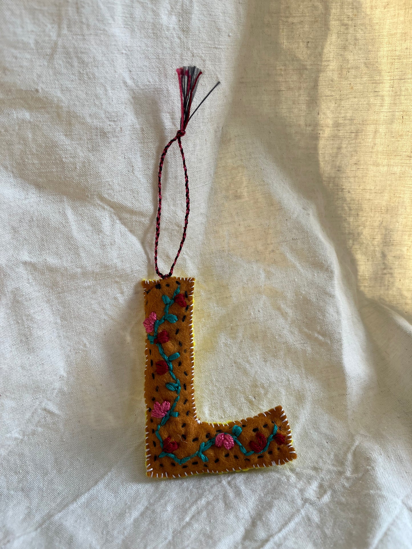 Laura May - Hand-embroidered Alphabet Letter - Christmas Decoration