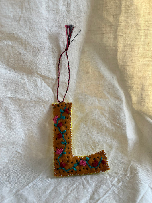 Laura May - Hand-embroidered Alphabet Letter - Christmas Decoration