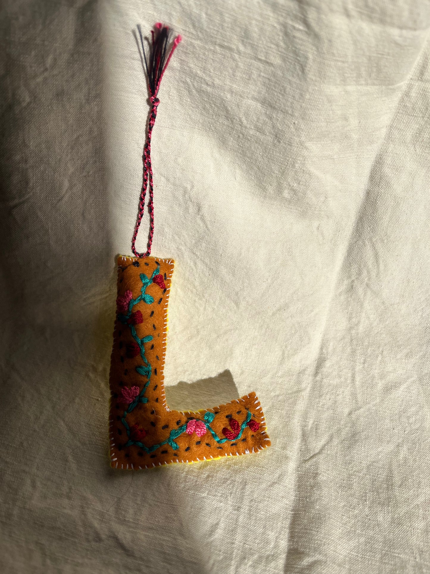 Laura May - Hand-embroidered Alphabet Letter - Christmas Decoration
