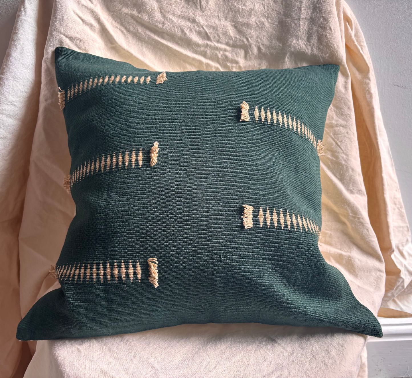 Senyu- Handwoven Cushion in Forest Green