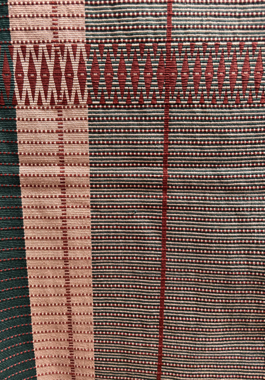 Senyu - Handwoven Extra Large Table Runner - Dusky Rose, Burgundy & Green