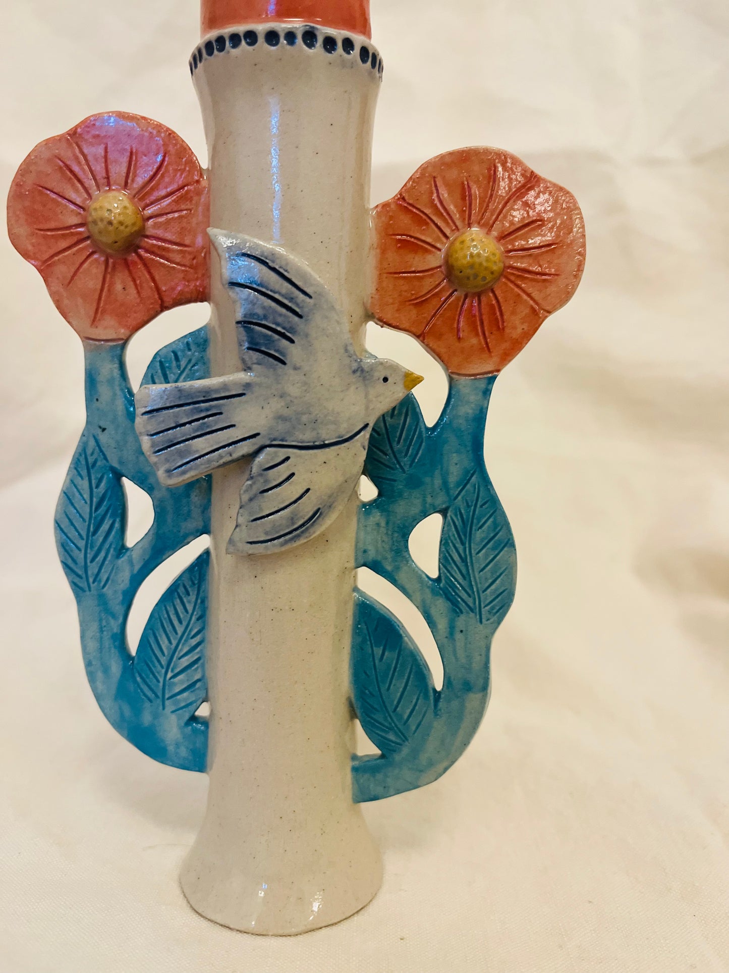 Louise Hick Ceramics - Single Stem Bird Candle Holder