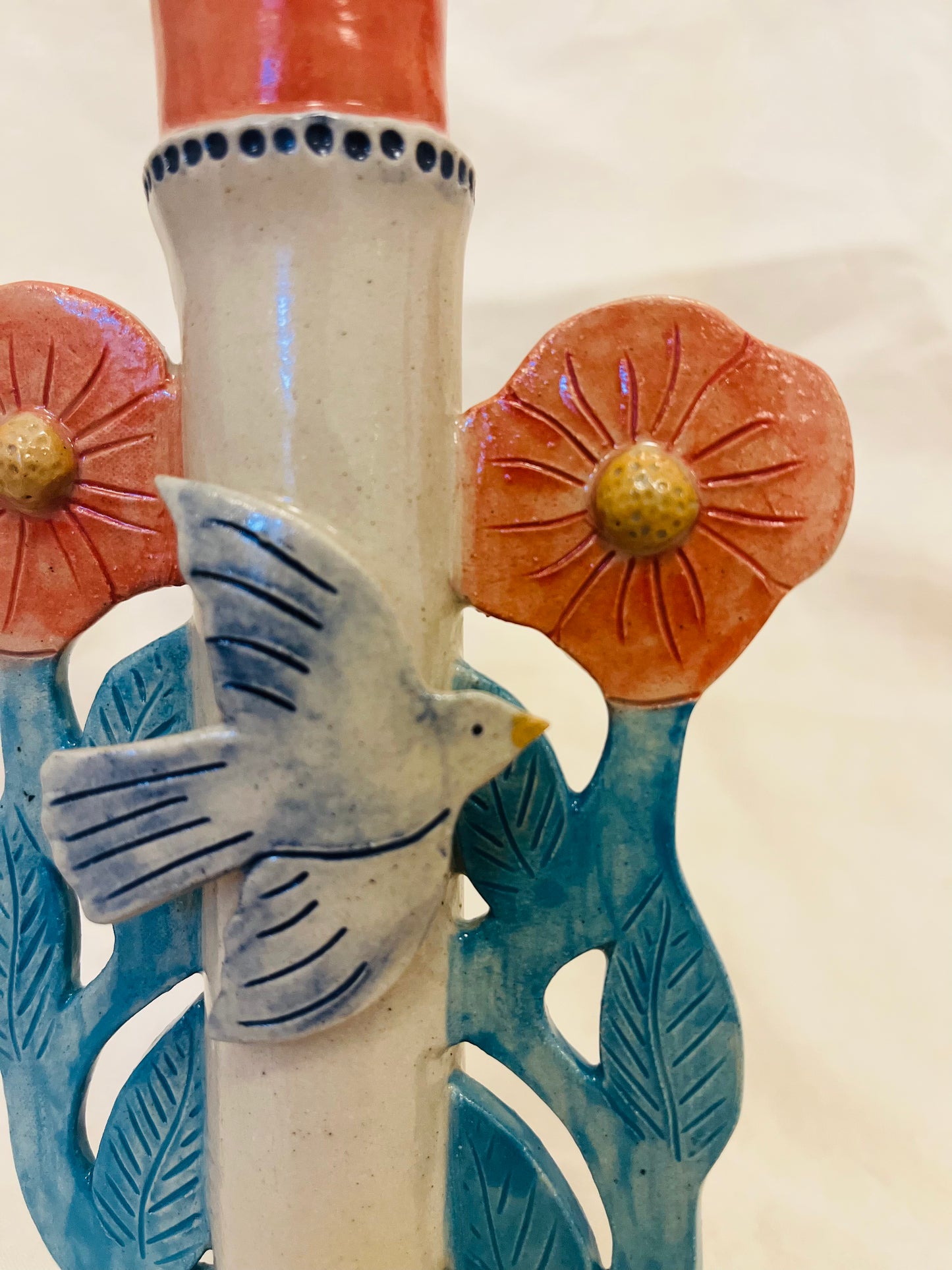 Louise Hick Ceramics - Single Stem Bird Candle Holder