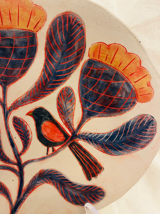 Louise Hick - Stoneware hand painted decorative bird plate