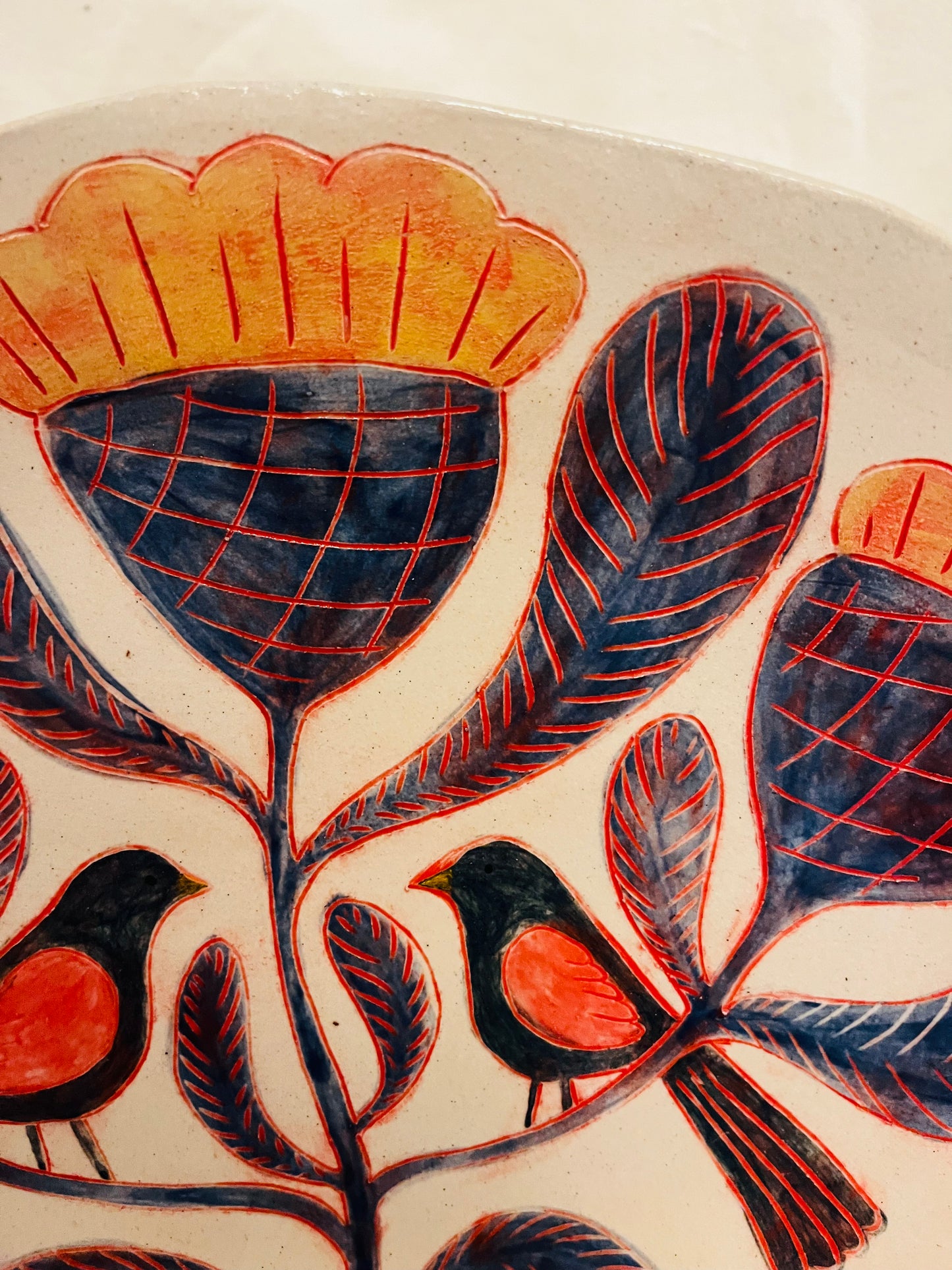 Louise Hick - Stoneware hand painted decorative bird plate