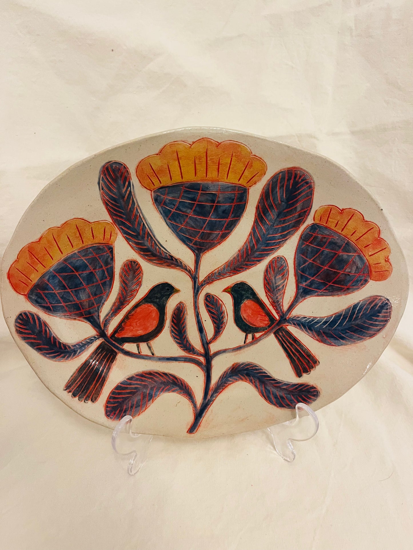 Louise Hick - Stoneware hand painted decorative bird plate