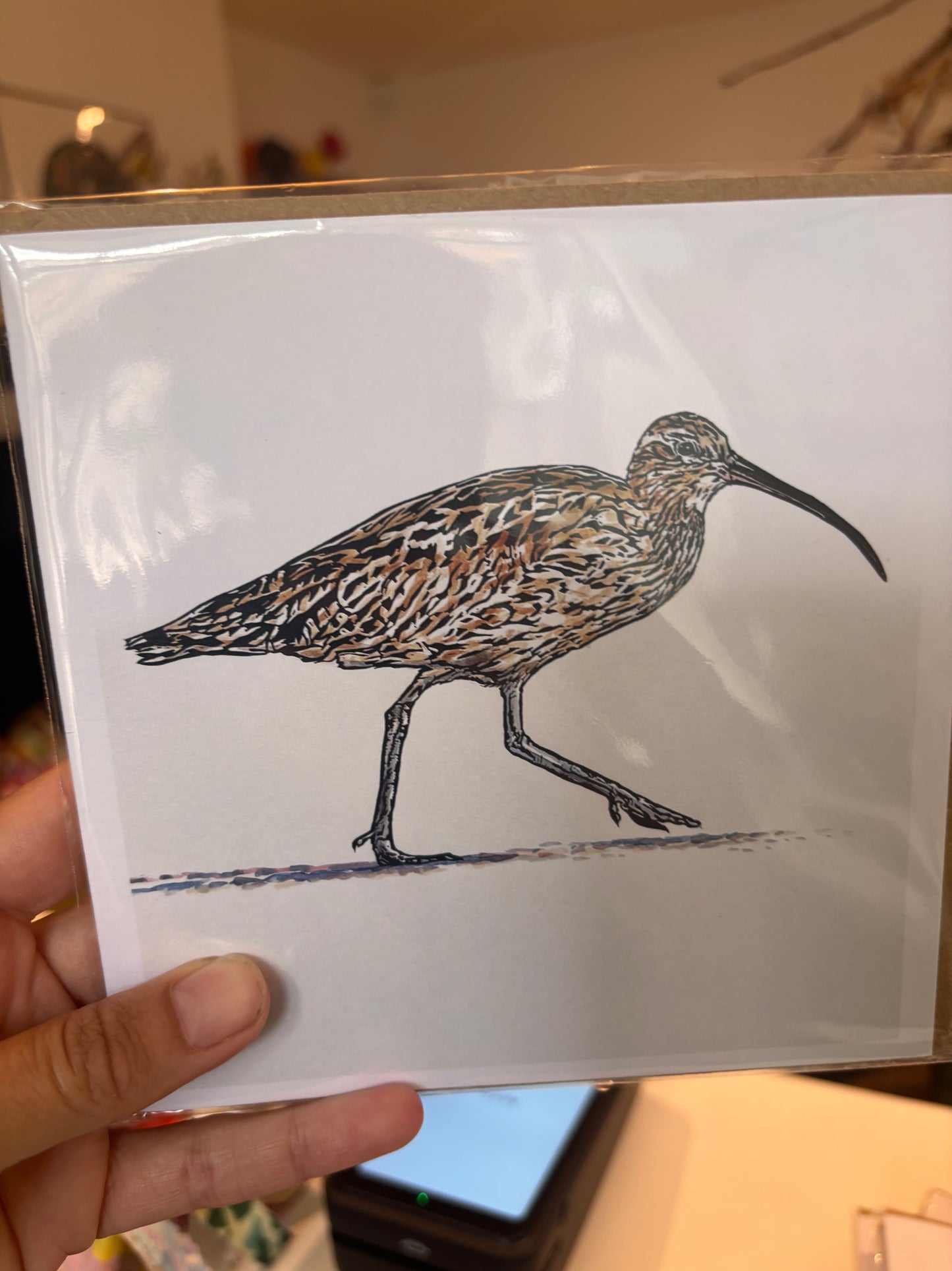 Sarah Cemmick - Lino Cut Art Card - Curlew