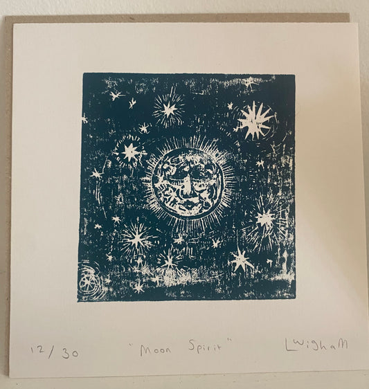 Wild North handprinted woodcut 'Moon Spirit'