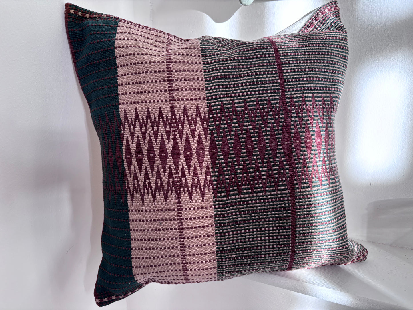 Senyu - Handwoven Cushion Cover - Dusky Rose, Burgundy & Green