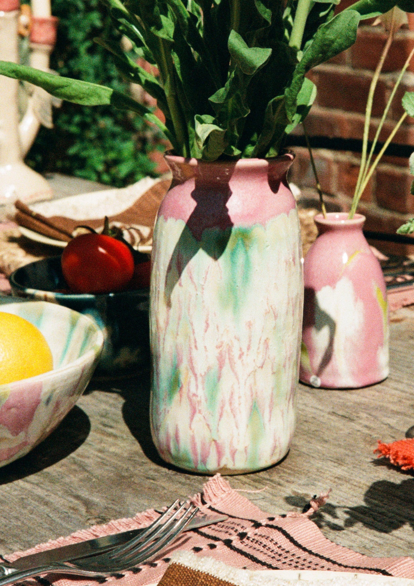 Ceramics by Kat - Large Pink & Copper Lattice Vase