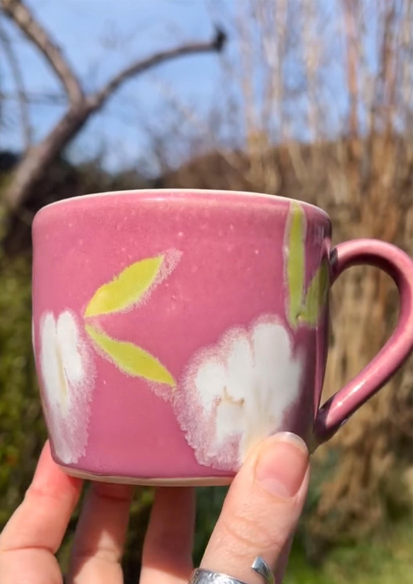Ceramics by Kat - Pink Flower Mug