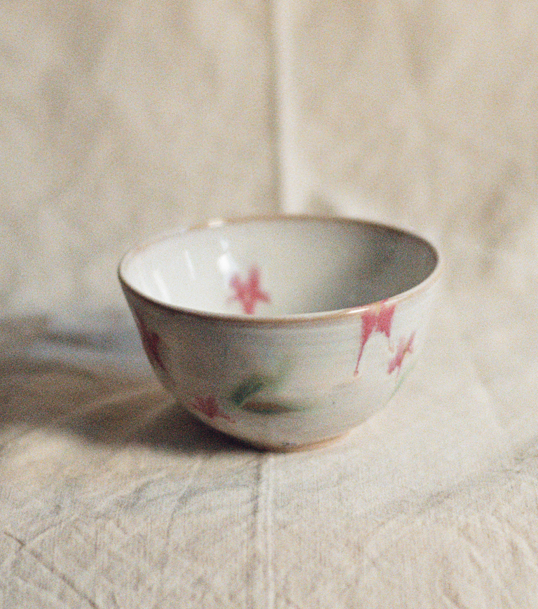 Ceramics by Kat - Honey & Pink Flower Porridge Bowl