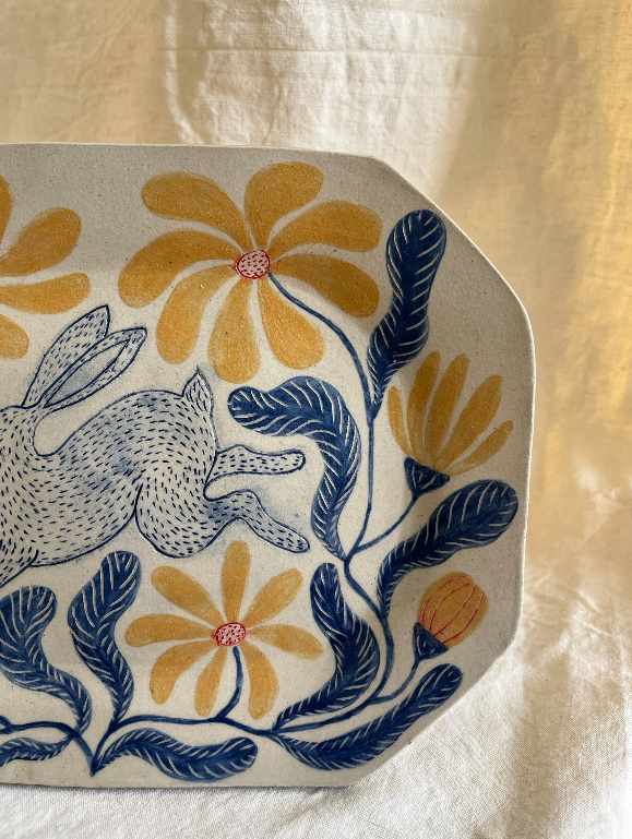 Louise Hick - Stoneware Octagon hand painted plate