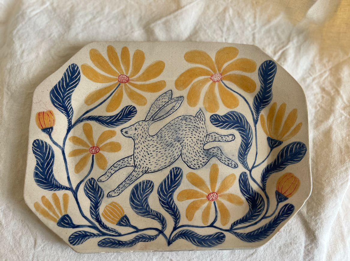 Louise Hick - Stoneware Octagon hand painted plate