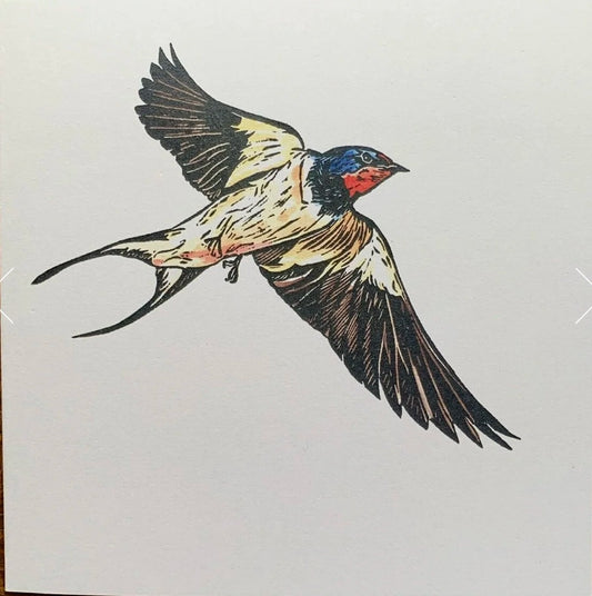 Sarah Cemmick - Lino Cut Art Card - One Swallow