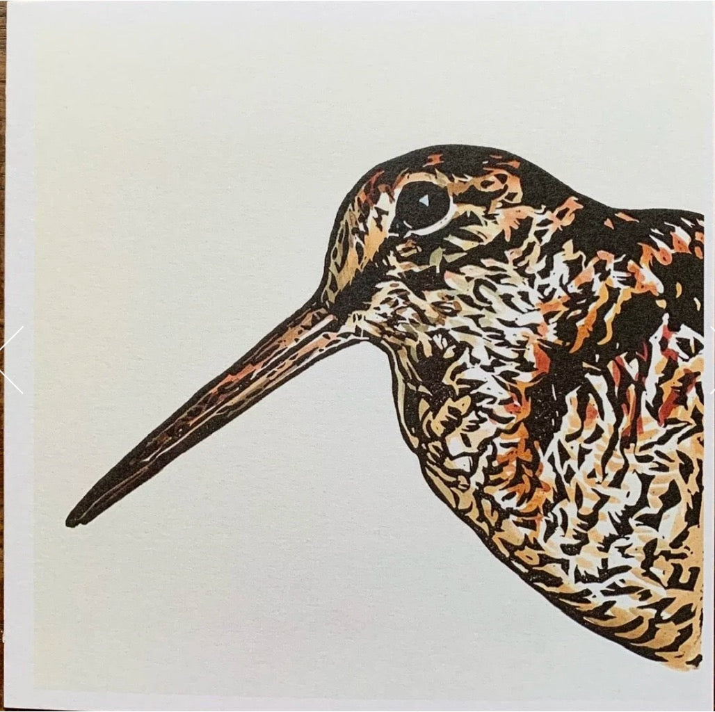 Sarah Cemmick - Lino Cut Art Card - Woodcock
