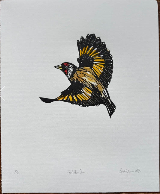 Sarah Cemmick - Original Lino Cut - Goldfinch