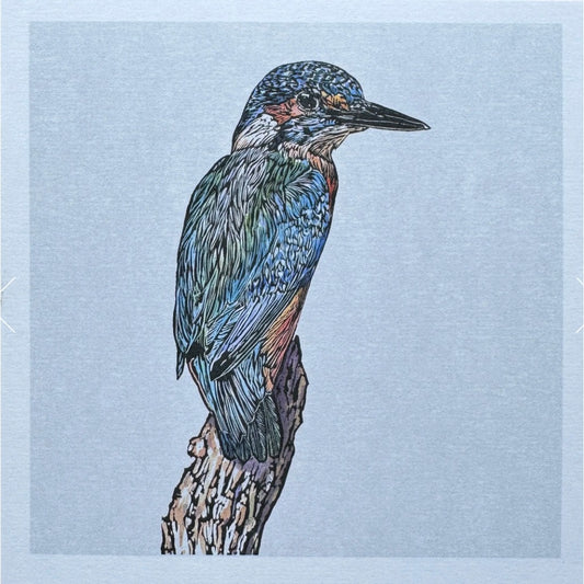 Sarah Cemmick - Lino Cut Art Card - Halcyon Days (Kingfisher)