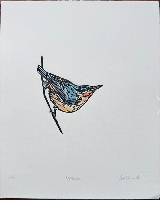 Sarah Cemmick - Original Lino Cut - Nuthatch