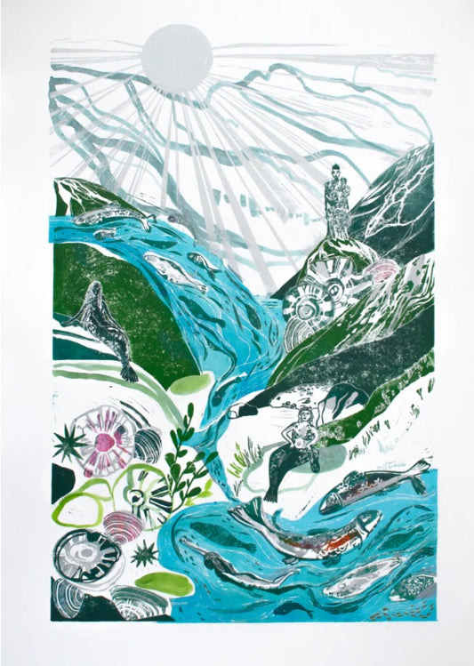 Wild North X Large Linocut Print ‘Where the Selkies Swim’